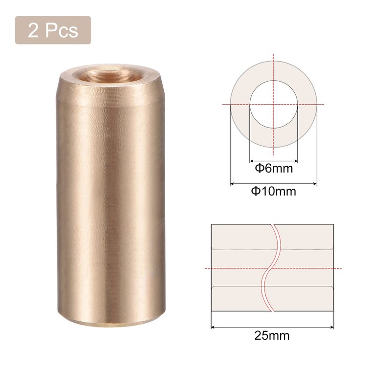 sourcing map Sleeve Bearings 6mm Bore 10mm OD 25mm Length