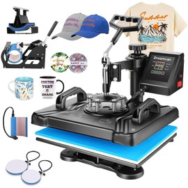 Upgraded 5-in-1 Heat Press Machine 360-Degree Swing Away Digital Shirt Printing Multifunction Heat Press for Sublimation Heat Press for T Shirts Mug Hat Plate Cap (12x15-5)