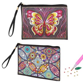 2Pcs Diamond Art Painting Handbag Diamond Painting Bag and Purses, 5D DIY Craft Kits for Kids Diamond Art Painting Bag, Diamond Painting Cosmetic Bag with Zipper, Diamond Art Bags for Women Girls Gift