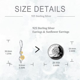 SHEAISRS Sunflower Earrings 925 Sterling Silver Infinity Dangle Earrings for Women Sunflower Jewelry Gift for Women