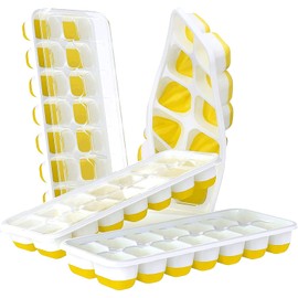 U Chef Moldes para Cubitos de Hielo con Tapa, Set de 4 Bandejas Flexibles de Silicona de Fácil liberación Con Tapa Extraíble Resistente a Derrames, Bandejas de Hielo Apilables