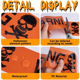 Cinta adhesiva para decoración de Halloween, cinta de advertencia de peligro de Halloween, cintas de miedo zombies para casas embrujadas, fiestas de vampiros, fiestas de (Naranja, 7.5cm*9.1m)