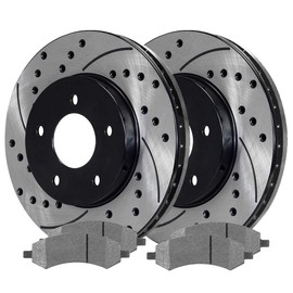 AutoShack Front Drilled Slotted Brake Kit Rotors Black and Performance Ceramic Pads Pair of 2 Driver and Passenger Side Replacement for Dodge Durango Chrysler Aspen 2006-2018 Ram 1500 V8 PERF630071084