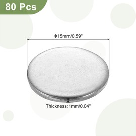 sourcing map 80Pcs Stainless Steel Disc, 19/32"(15mm) Dia 0.04"(1mm) Thick 304 Stainless Steel Flat Round Sheet Blank Round Circle Plate for Crafts Metal Stamping and Jewelry Making