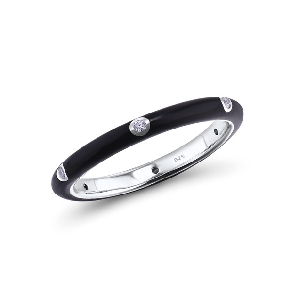 Santuzza Stackable Enamel Ring 925 Sterling Silver Stacking Cubic Zirconia