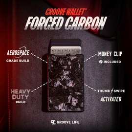 Groove Life Magnetic Thumb Swipe Wallet Forged Carbon Gun Metal with Money Clip - Minimalist Wallet for Men, Low Profile Aluminum Credit Card Holder with RFID Blocking