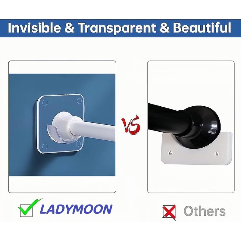 LADYMOON Adhesive Shower Curtain Rod Holder 4 Pack,Transparent Tension Bracket,No