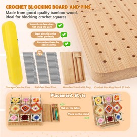 Aeelike Crochet Blocking Board Large, Blocking Board for Crochet 11 Inch, Crochet Blocking Board and Pins 30Pcs, Granny Square Blocking Board, Wooden Blocking Boards for Knitting and Crochet Projects
