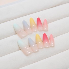 24Pcs Rainbow Gradient Press on Nails Long Length Almond Shaped French Tip False Nails Colorful Smudge Fake Nails Reusable Artificial Coffin Nails Full Cover Acrylic Nails Glue on Nails for Women