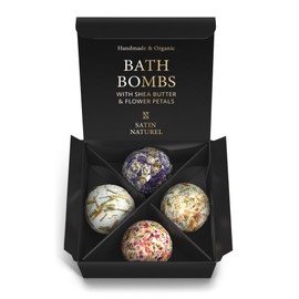 Satin Naturel 4 Luxury Organic Bath Bombs Set Vegan - Wellness Gifts for Women - Premium Bath Bombs - Birthday Gift for Her - Luxury Gift Box Natural Cosmetics