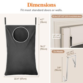 Lifewit (2 Packs) Large Hanging Laundry Hamper, Wall Mounted Laundry Bag, Collapsible Dirty Clothes Hamper, Hanging Laundry Hamper Bag Over the Door and Wall for Bathroom Badroom Dorm, Dark Gray