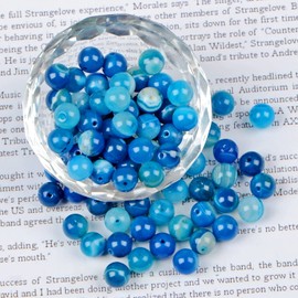 AD Beads 8mm Natural Round Loose Beads 110 Pieces, for Making 108 Mala Prayer Beads Necklace, Bracelet & Yoga Meditation, Jewelry Design (Blue Agate)