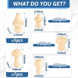 Juexica 42 Pack Unfinished Wooden Mushroom Various Sizes Natural Wooden Mushrooms Paintable Mushroom Decorations Wooden Mushroom for Crafts Arts Projects DIY Paint Hanging Ornaments