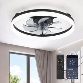 20" Low Profile Ceiling Fans with Lights, APP & Remote, Black