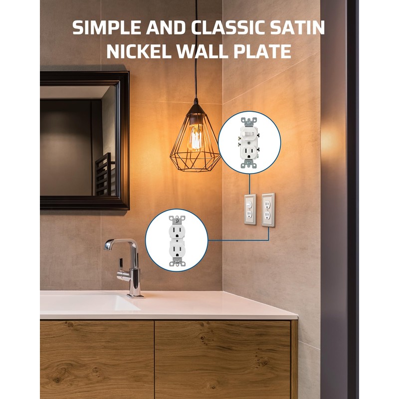 DEWENWILS 8-Pack Duplex Wall Plate, Metal Wall Outlet Cover for