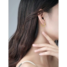 Reffeer Solid 925 Sterling Silver Heart Earrings Hoop Minimalist Sleeper Huggie Earrings For Women Teens (B-Gold)