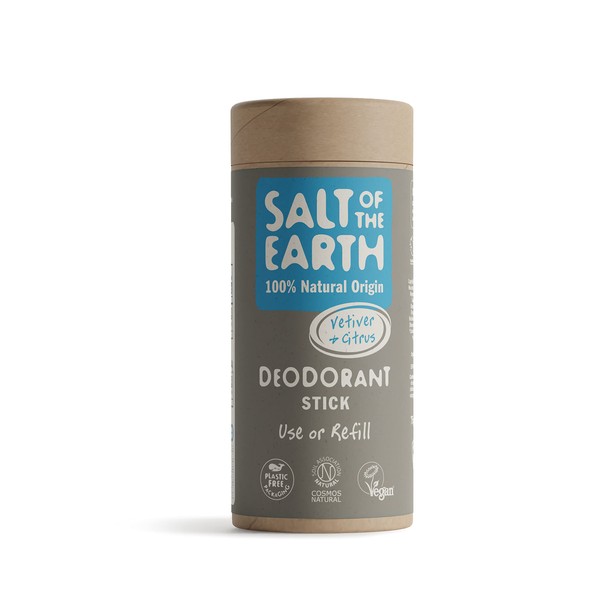 Salt Of the Earth Natural Deodorant Stick Refill Vetiver & Citrus, Vegan, Long Lasting Protection, Leaping Bunny Approved, Made in the UK, 75 g