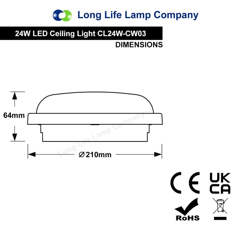 24w LED Bulkhead Round Ceiling Light Flush Mounted 6500k Cool
