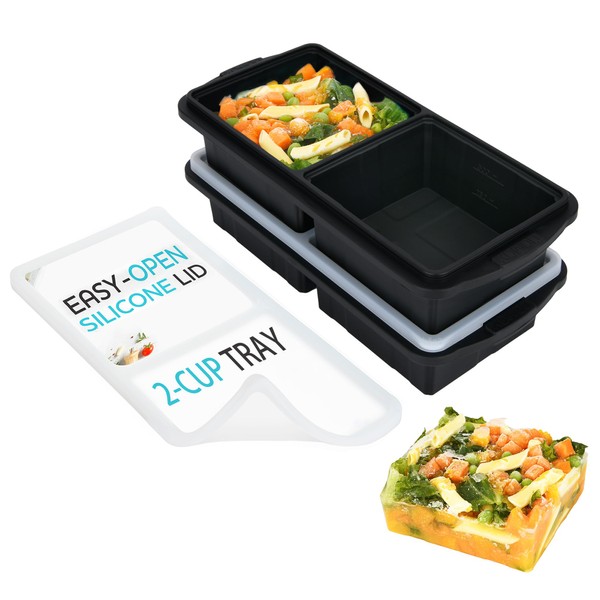 XOMOO Silicone Freezer Tray With Lid-Soup Freezer Container molds-2-cup Extra