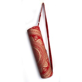 ICC Black Gold Mandala Full-Zip Exercise Yoga Mat Carry Bag Gym Beach Pilates Carrier Bags Hippie Mandala Indian Cotton Bag (Red Trishol Gold)