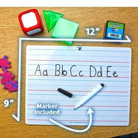 Flipside Products 9" x 12" Two Sided Dry Erase Red & Blue Ruled with attached marker, Learn To Write, Lined For Writing Practice, Pack of 12
