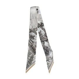 JERLA 100% Mulberry silk Scarf Head Hair Ribbon Handbag Handle wrap Tie Bundle Neckerchief Scarf for women (Horse city light khaki)