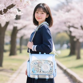 TINYAT Pain Bag, Shoulder Pain Bag, 3-Way Cute, Cat Ears, Thrusting Bag, Clear Pocket, Crossbody Bag, For Students, Girls, School, Concerts, Travel, Luggage, blue