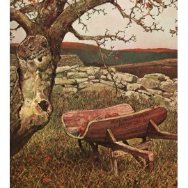 ACEO art card Apple Orchard with a old Wheelbarrow. Painted by Eric Sloane