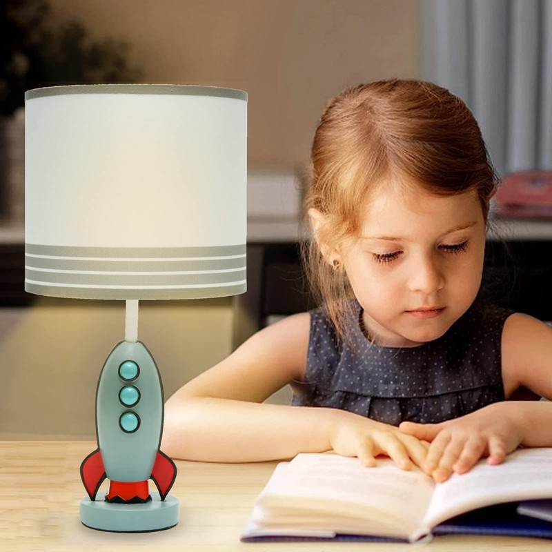 HERBESTBAY Kids Bedside Table Lamp, Adorable 14 Inch Rocket Ship