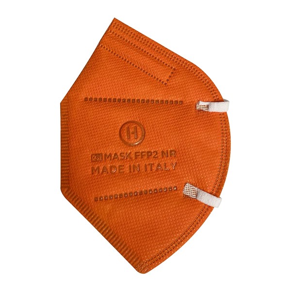 Pack of 15 FFP2 Masks, CE Certified, Orange, Soft White Rubber Bands, 5 Layers, Filtration ≥ 95%, Individually Sealed, ISO 9001 and EU 2016/425
