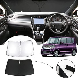 NBOX Sunshade JF1 N Box Sun Shade JF2 N-BOX Sunshade for Windshield Parasol Car Sunshade High Density Fabric Sun Protection Anti-aging Insulation Easy Installation Storage Bag Included (Silver, Honda