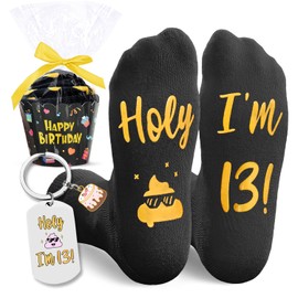 HAPPYPOP 13th Year Old Birthday Gifts - Socks for Teenager Girls Boys Age 13 Yr Old Gift with Keychain