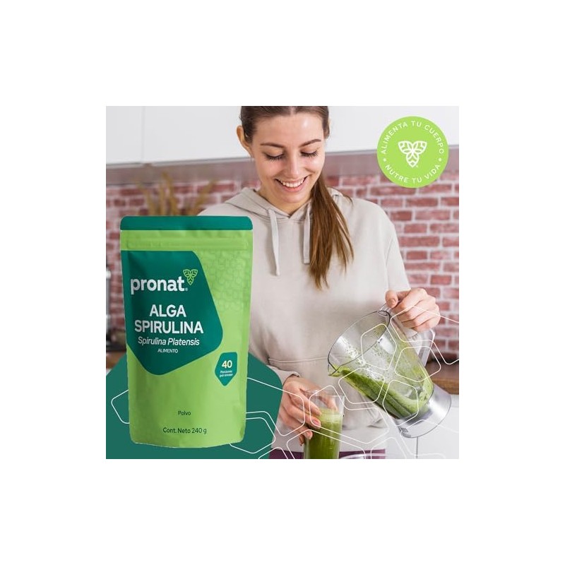 PRONAT Alga Spirulina 100 Pura en Polvo, Suplemento Alimenticio, Bolsa