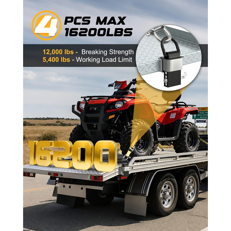 RETRUE 4PCS 18000lbs Trailer Stake Pocket D Ring with Security