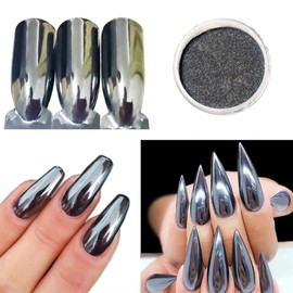 1Pcs Black Chrome Nail Powder Nail Glitter Powder Shining Chrome Pigment Dust Paillettes for Nail Art Mirror Chrome Metallic Rubbing Glitter