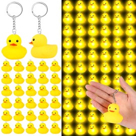 Deekin 48 Pcs LED Rubber Duck Keychain 2.17 Inch Tiny Ducks Key Chain Ornaments Duck Party Favors Yellow Rubber Duck Bathtub Toys for Baby Shower Birthday Party Supplies Classroom Prizes