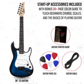 LyxPro CS 30” Electric Guitar Kit for Beginner, Intermediate & Pro Players with Guitar, Amp Cable, 6 Picks & Learner’s Guide | Solid Wood Body, Volume/Tone Controls, 5-Way Pickup - Blue