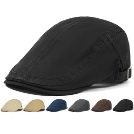 Initlove Mens Newsboy Cap Cotton Ivy Hat Beret Hats for Driving Black