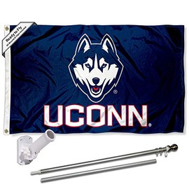 College Flags & Banners Co. Connecticut Huskies Flag with Pole and Bracket Complete Set