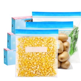 Freezer Bags, 45Pcs Ziplock Bags Food Reusable Sandwich Bags Storage Bags with Expandable Bottom BPA Free Seal Freezer Bags for Fruit,Vegetable, Meat and Snack