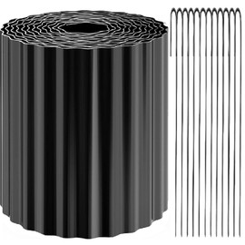 Corrugated Landscape Edging, 6" × 20 FT Metal Garden Edging Border with 12 PCS 8" Anchoring Spikes for Flower Beds Lawn Landscaping Garden Fence Yard Paver Edging (Black)
