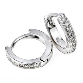 Sterling Silver & Genuine Crystal Huggie Hoop Earring (Silver)