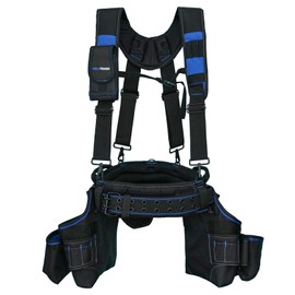 MELOTOUGH Pro Framer's Combo System Apron Tool Pouch Tool Belt with Suspenders Builder Heavy Duty Carpenter Suspension Rig Tool Belt and Multi Function (Blue)…