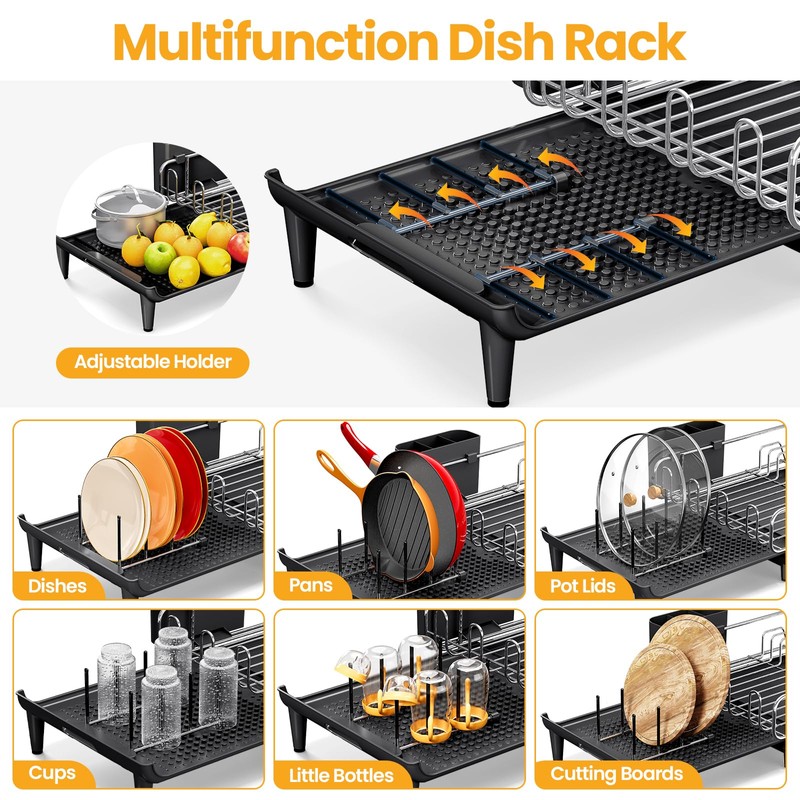 TOOLF Expandable Dish Rack, Dish Drying Rack for Kitchen Counter,
