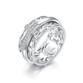 Sterling Silver Cross Fidget Ring Fidget Spinning Meditation Rings for Women Anti Anxiety Relieving Stress (10)