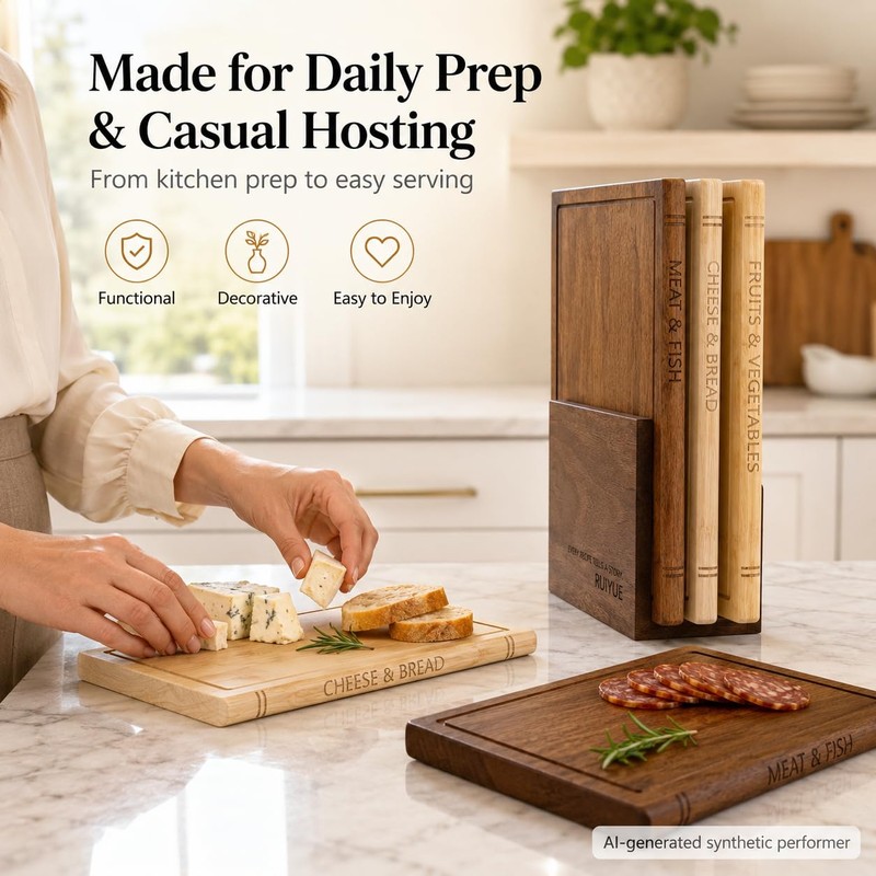 Book Shaped Cutting Board Set with Walnut Stand, 3 PCS