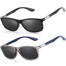 Missfive 2 Pack Classic Bifocal Reading Glasses for Men, Premium Lightweight TR90 Frame Eyeglasses, Unisex Bi-focal Readers for Near Range, Anti Blue Light/UV, 2.0x