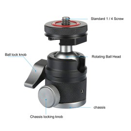 Mini Ball Head with 1/4" Hotshoe Mount Adapter 360 Degree Rotatable Aluminum Tripod Head for DSLR Cameras HTC Vive Tripods Monopods Camcorder Light Stand