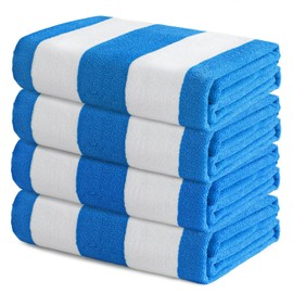 Exclusivo Mezcla 4 Pack Beach Towels, Large Microfiber Striped Beach Bath Pool Towel Set for Kids and Adults, Lightweight and Absorbent, 30x60 Inches, Blue