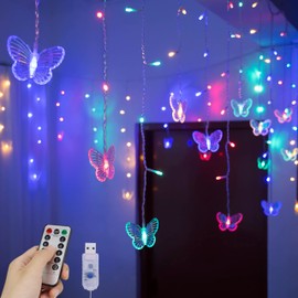 YOLIGHT Butterfly Curtain Lights 13ft 96 LED Fairy Light 8 Modes String Lights with Remote, Butterfly Hanging Decoration for Bedroom Garden Wall Ceiling Party Wedding Holiday Christmas (Multicolor)